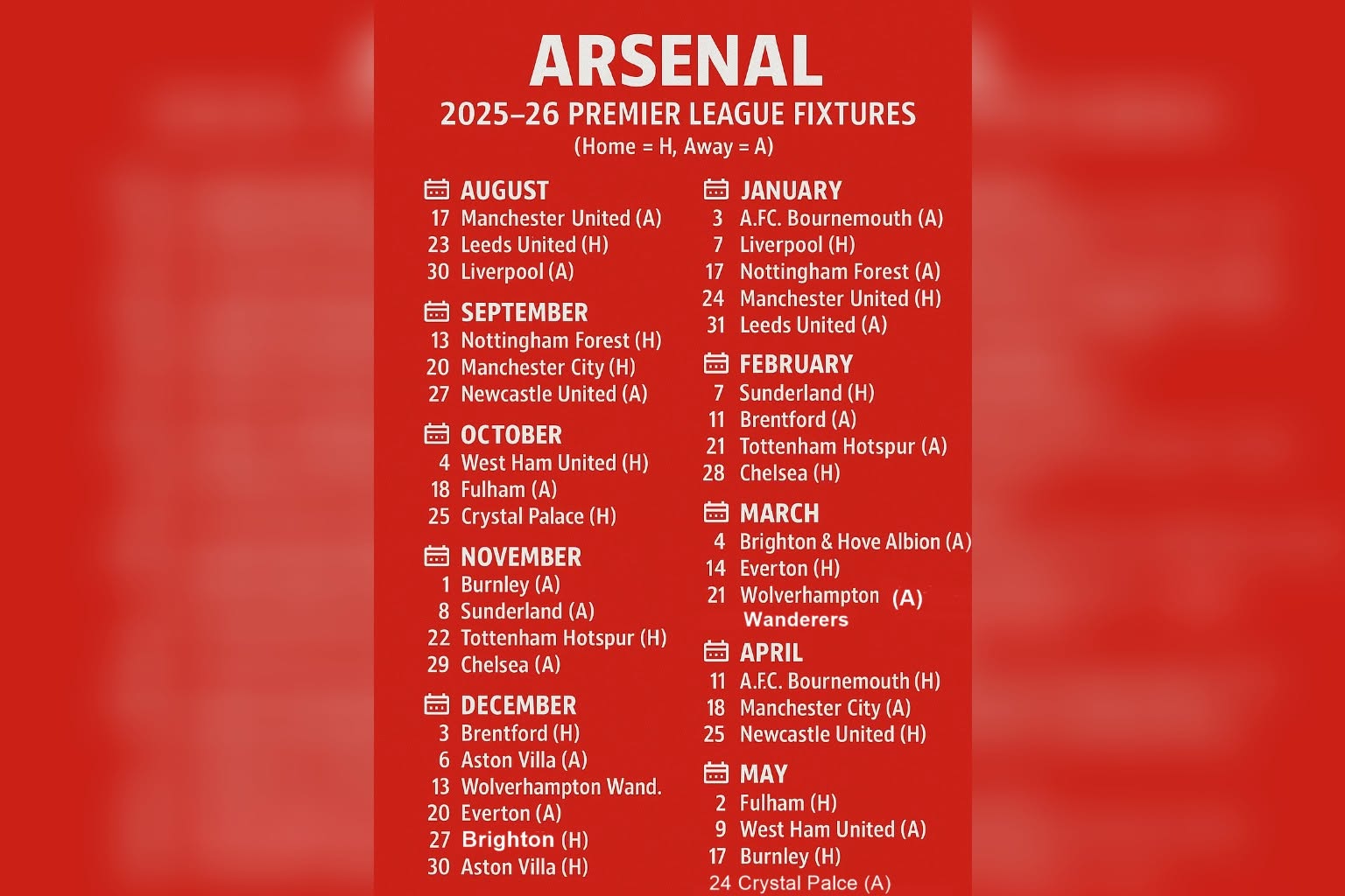 Arsenal 2025-26 Premier League fixtures