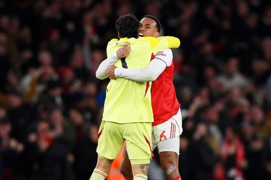 David Raya lying on pitch after Arsenal vs Everton Premier League match
