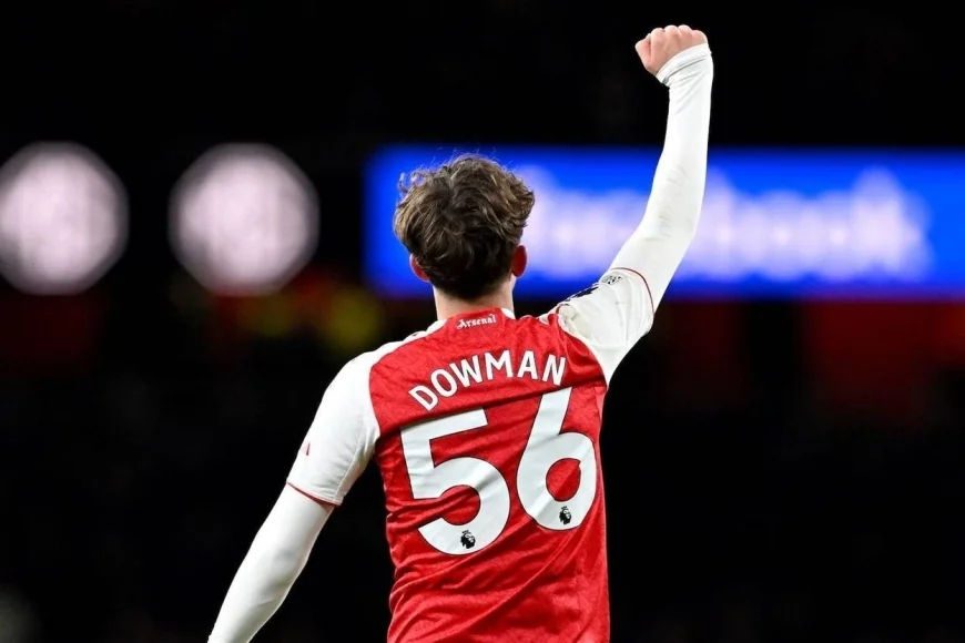 Max Dowman celebrating goal for Arsenal at Emirates Stadium